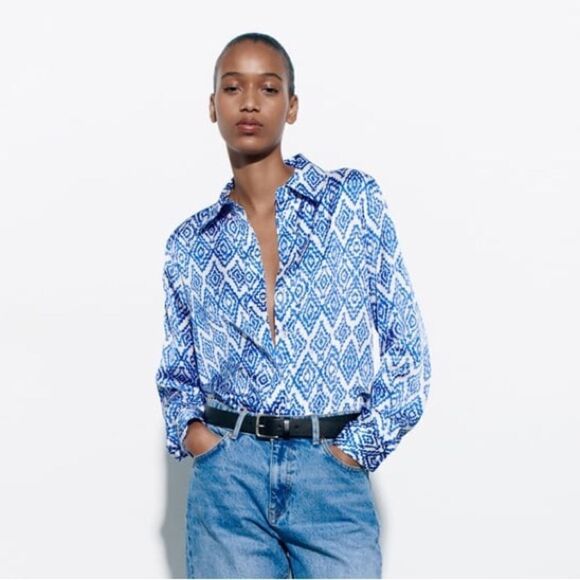 ZARA PRINTED SATIN SHIRT NEW - Picture 8 of 10